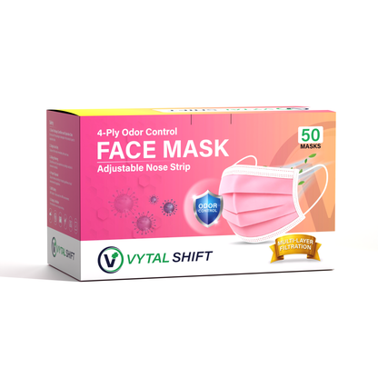 Odor Control Face Mask - Activated Carbon Filter - 50 Count Pink