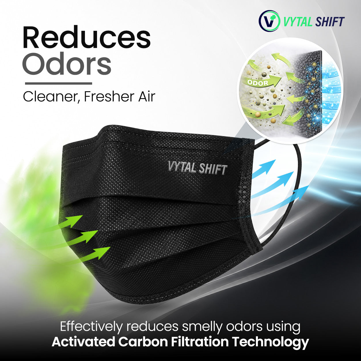 Odor Control Face Mask - Activated Carbon Filter - 50 Count Black