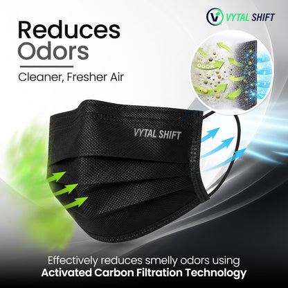 Odor Control Face Mask - Activated Carbon Filter - 50 Count Black
