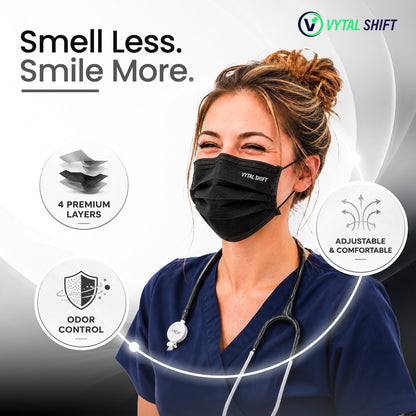 Odor Control Face Mask - Activated Carbon Filter - 50 Count Black