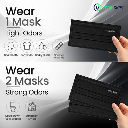 Odor Control Face Mask - Activated Carbon Filter - 50 Count Black