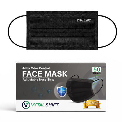 Odor Control Face Mask - Activated Carbon Filter - 50 Count Black