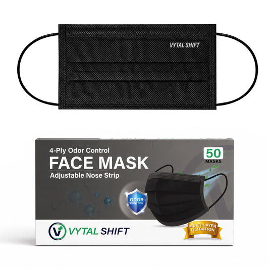 Odor Control Face Mask - Activated Carbon Filter - 50 Count Black
