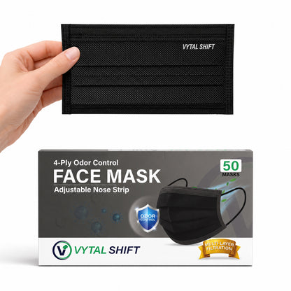 Odor Control Face Mask - Activated Carbon Filter - 50 Count Black