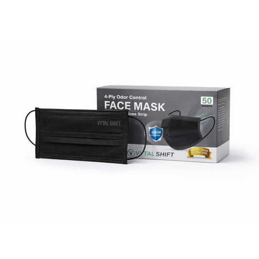 Odor Control Face Mask - Activated Carbon Filter - 50 Count Black