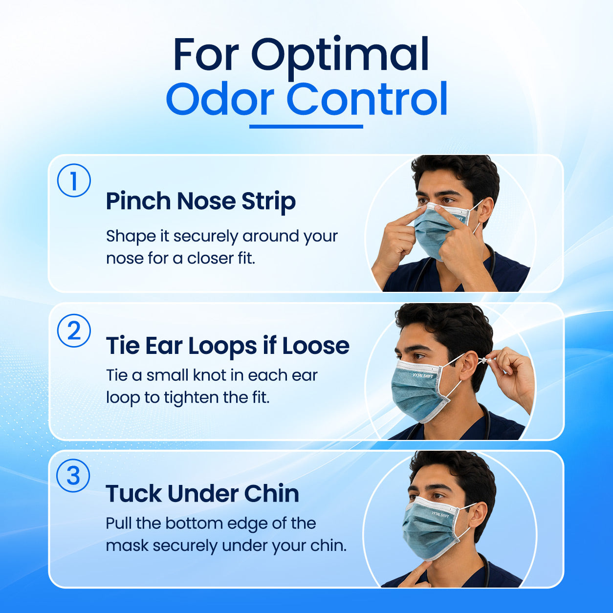 Odor Control Face Mask - Activated Carbon Filter - 50 Count Blue