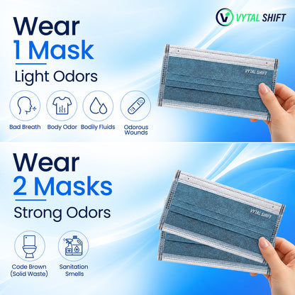 Odor Control Face Mask - Activated Carbon Filter - 50 Count Blue