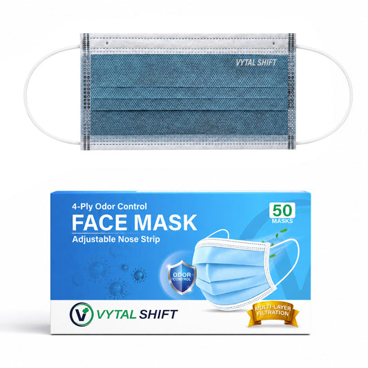 Odor Control Face Mask - Activated Carbon Filter - 50 Count Blue