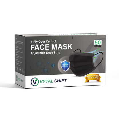 Odor Control Face Mask - Activated Carbon Filter - 50 Count Black