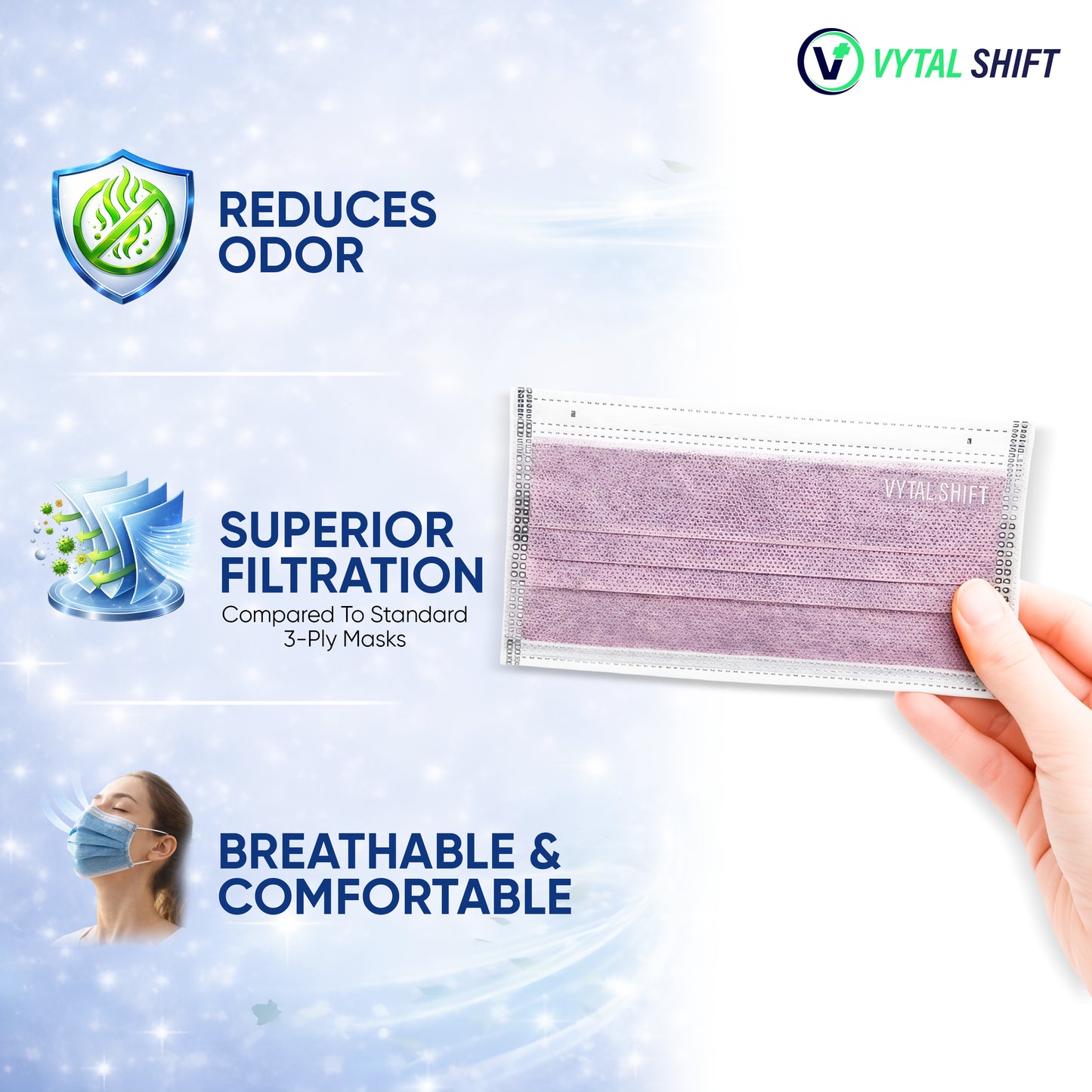 Odor Control Face Mask - Activated Carbon Filter - 50 Count Pink