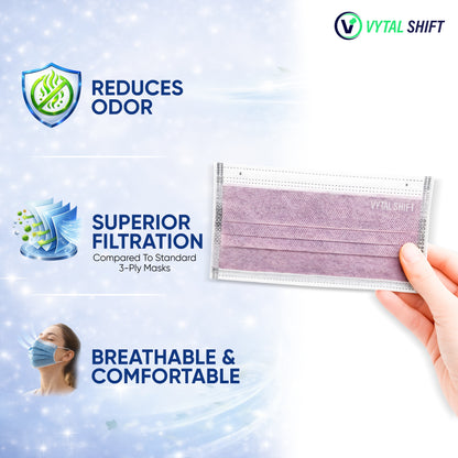 Odor Control Face Mask - Activated Carbon Filter - 50 Count Pink