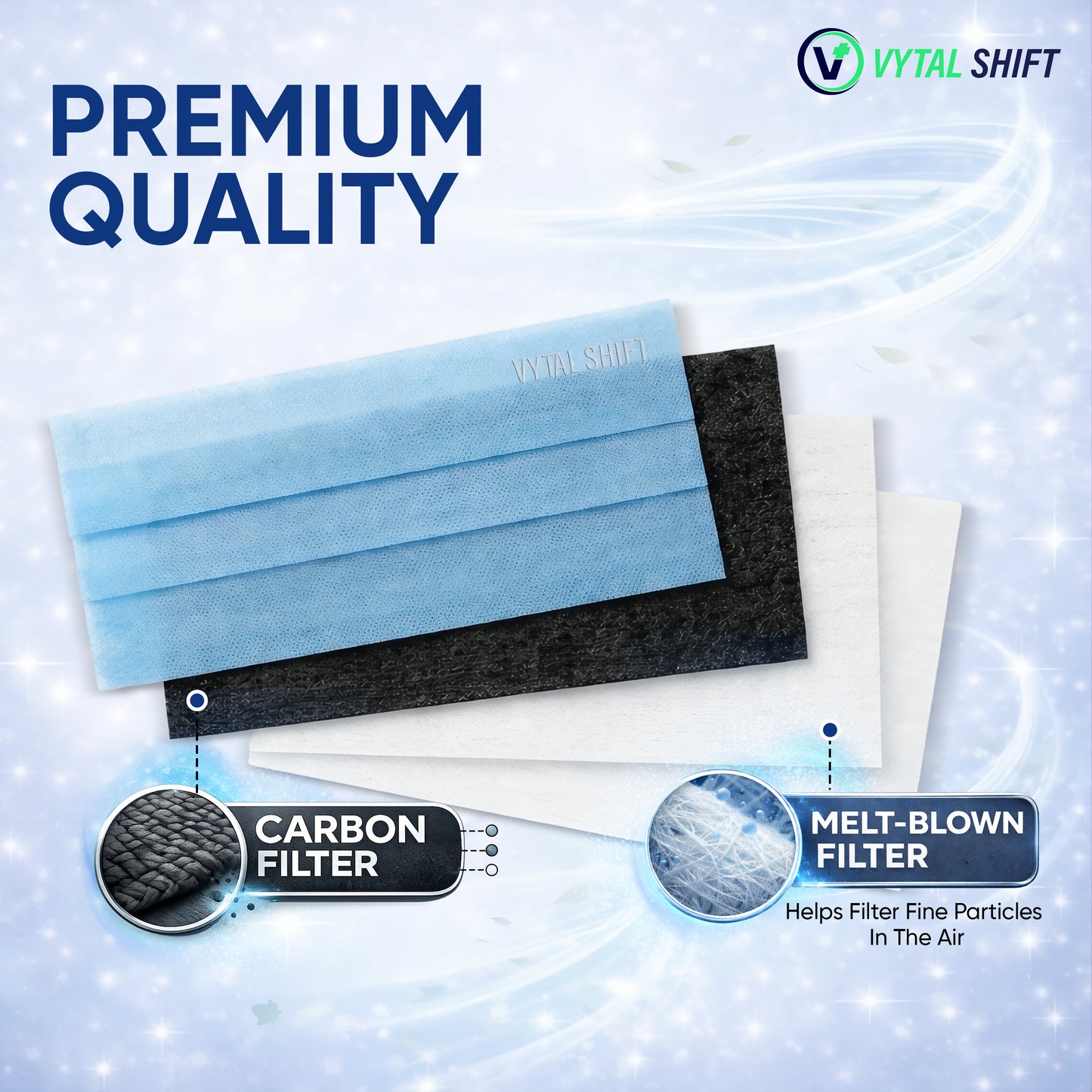 Odor Control Face Mask - Activated Carbon Filter - 50 Count Blue