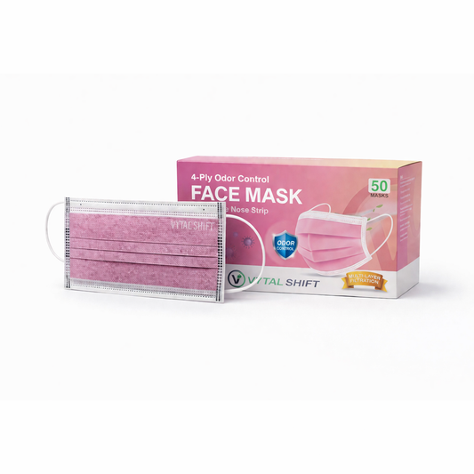 Odor Control Face Mask - Activated Carbon Filter - 50 Count Pink