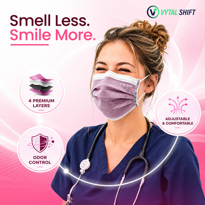 Odor Control Face Mask - Activated Carbon Filter - 50 Count Pink