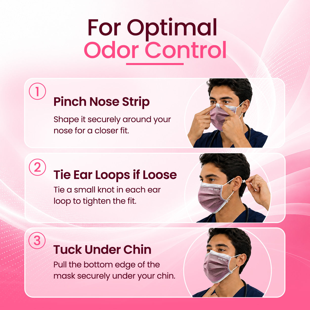 Odor Control Face Mask - Activated Carbon Filter - 50 Count Pink