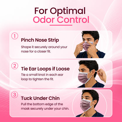 Odor Control Face Mask - Activated Carbon Filter - 50 Count Pink
