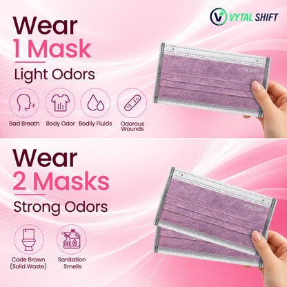 Odor Control Face Mask - Activated Carbon Filter - 50 Count Pink