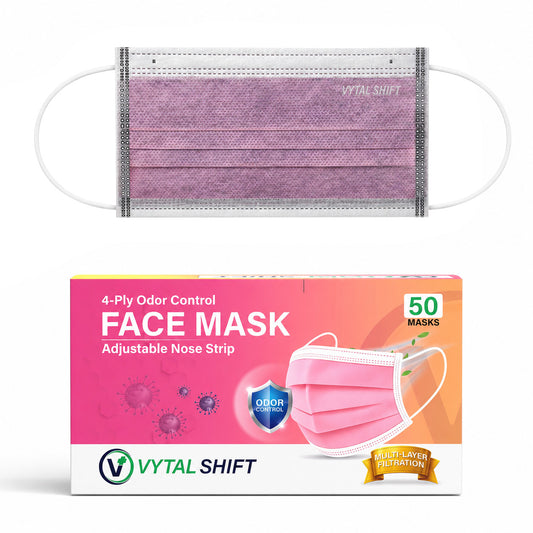 Odor Control Face Mask - Activated Carbon Filter - 50 Count Pink