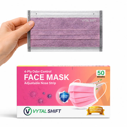 Odor Control Face Mask - Activated Carbon Filter - 50 Count Pink